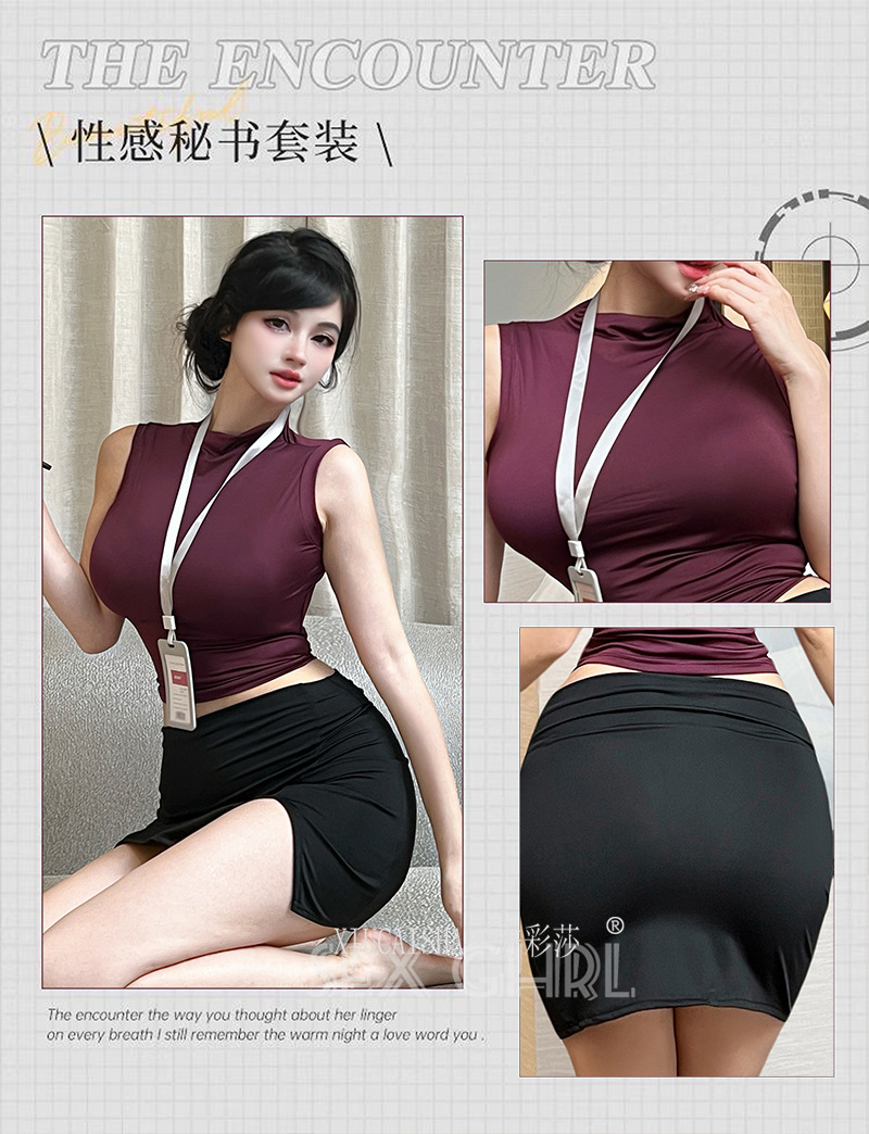 See-Through Secretary Uniform Lingerie Set with Miniskirt, Badge, Thong and Open-Crotch Stockings — detail image 12