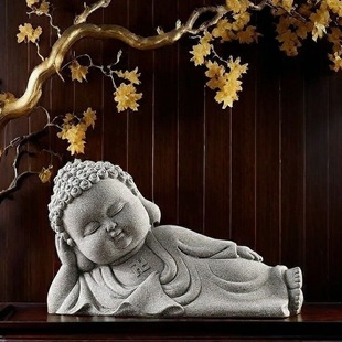 Green Sand Stone Amitabha Buddha Statue Ornaments Tea Table Room Ornaments Sakyamuni Reclining Buddha Fish Tank Landscaping Micro Landscape Decoration