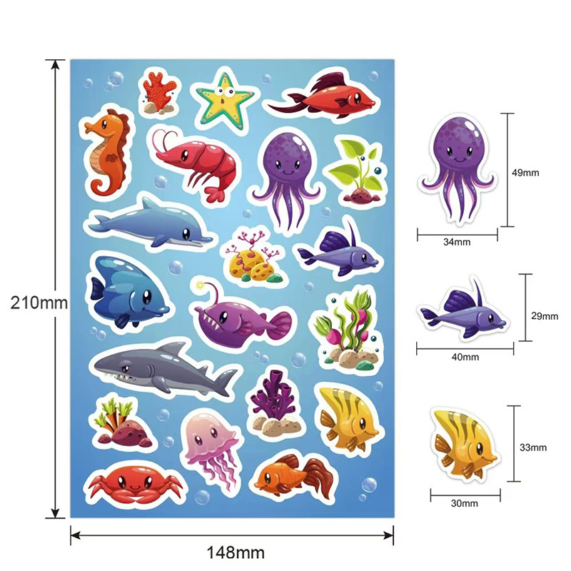 跨境亚马逊卡通可爱海洋生物海星海豹贴画涂鸦行李箱电脑手账贴纸