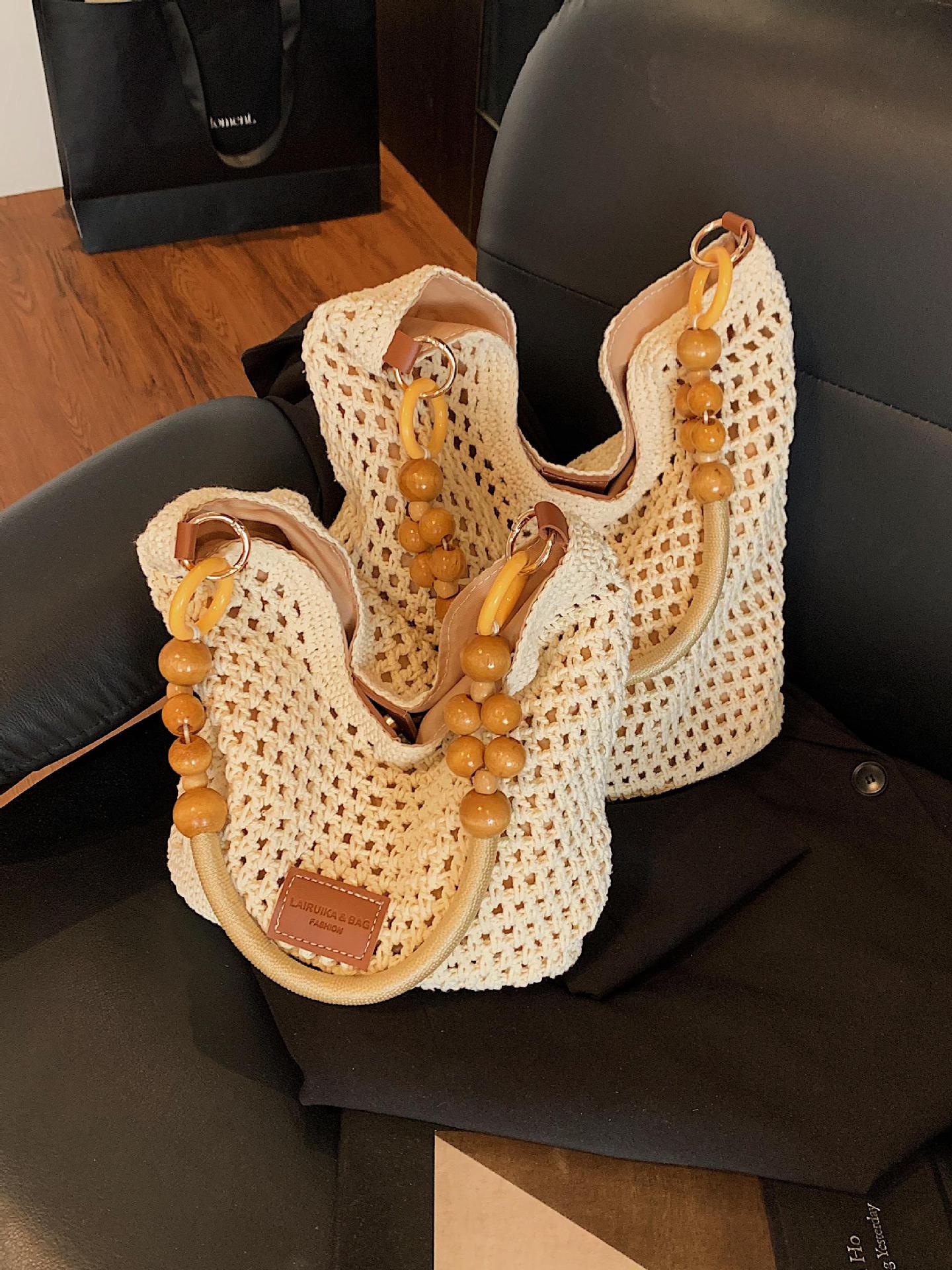 Bolso Tote de Paja Tejida para Playa de Paja Tejida con Diseño Calado para Playa y Vacaciones