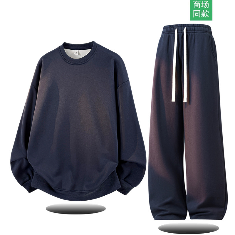 Nasa Pure Color Round Neck Sweatshirt Loose Sweatpants Two-Piece Set for Men and Women Spring and Autum New Casual Sports Men's Suit