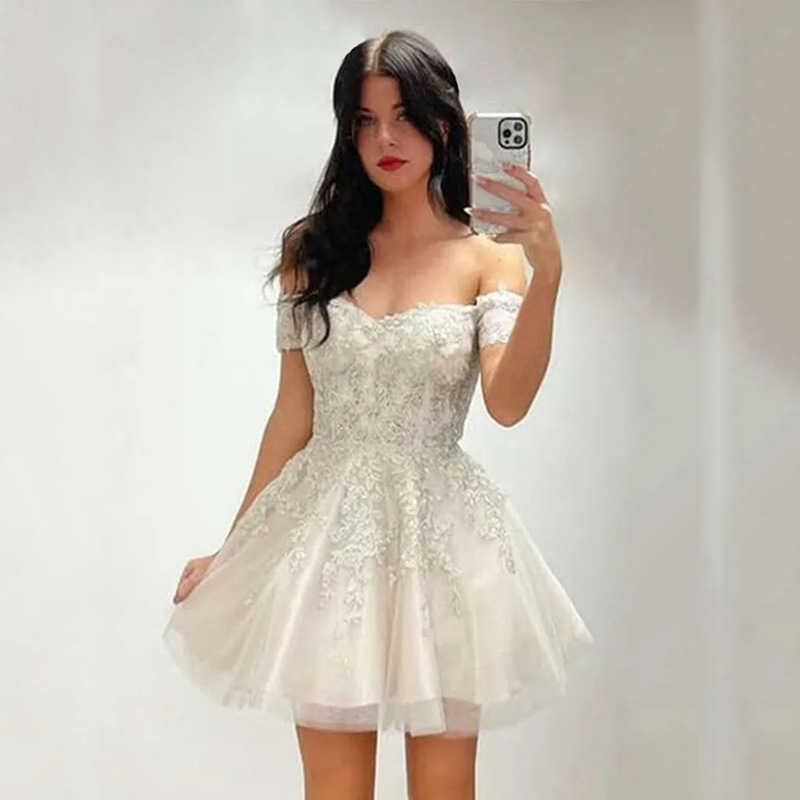 Vestido de noche corto de graduación para mujer, estilo A-line, novedad 2026, vestido de cóctel con hombros descubiertos, estilo princesa, suministro transfronterizo