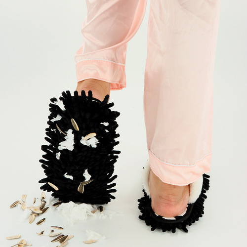 Cross-border hot-selling autumn and winter new style lazy man's floor cleaning slippers wooden floor cleaning slipper thickening warm bottom detachable 
