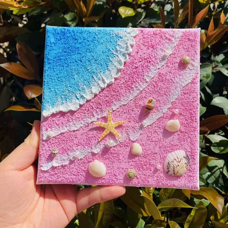 海浪沙滩贝壳diy肌理画材料包手工制作暖场活动立体石英砂装饰画|undefined