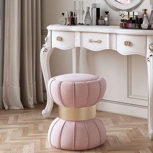 European-style Light Luxury Dressing Stool Girl's Bedroom Dressing Table Stool Sense Pink Storage Solid Wood Rotating Round Stool
