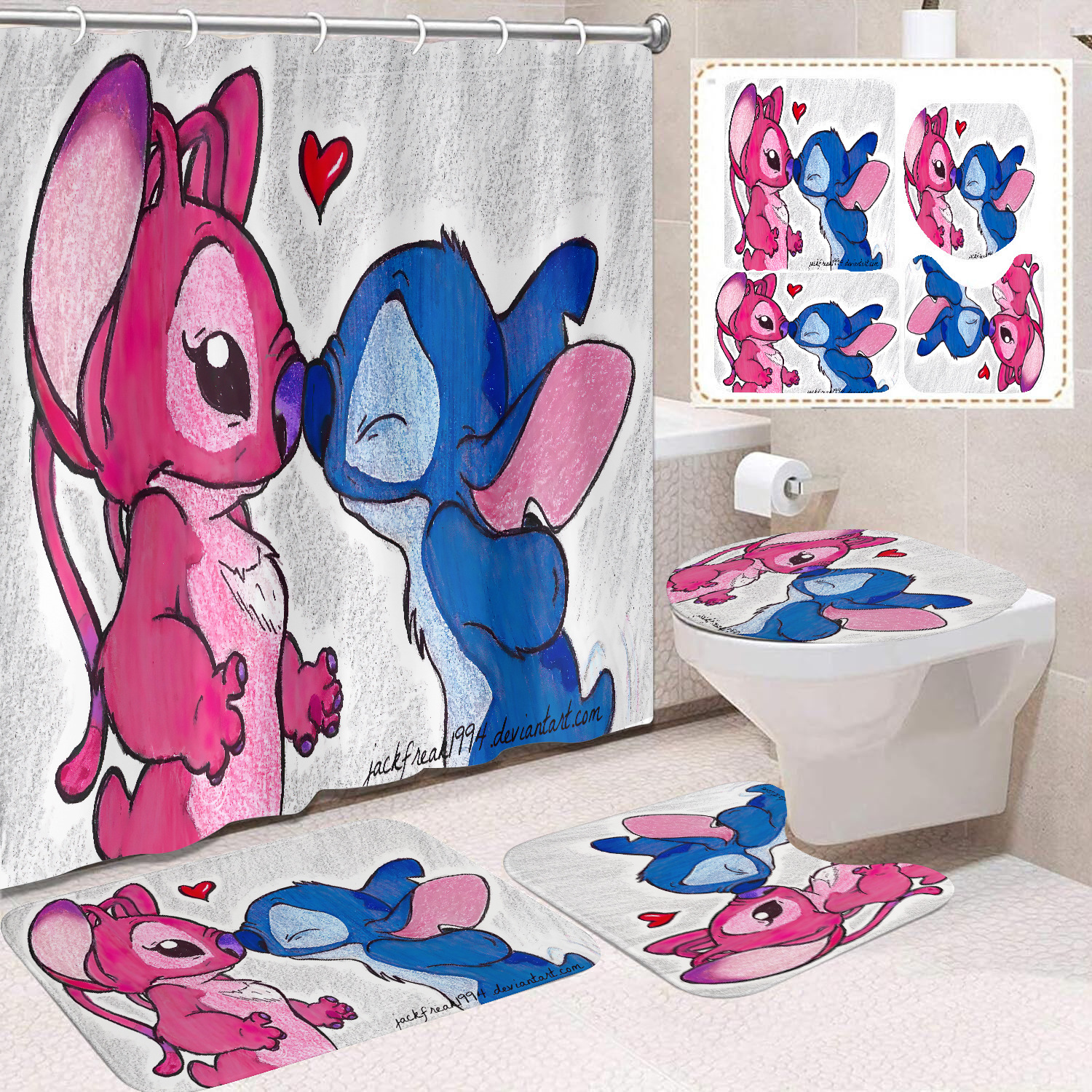 Venta directa de fábrica lindo baño de dibujos animados de cuatro piezas cortina de ducha impermeable cortina de ducha sin perforación cortina de partición de baño de baño