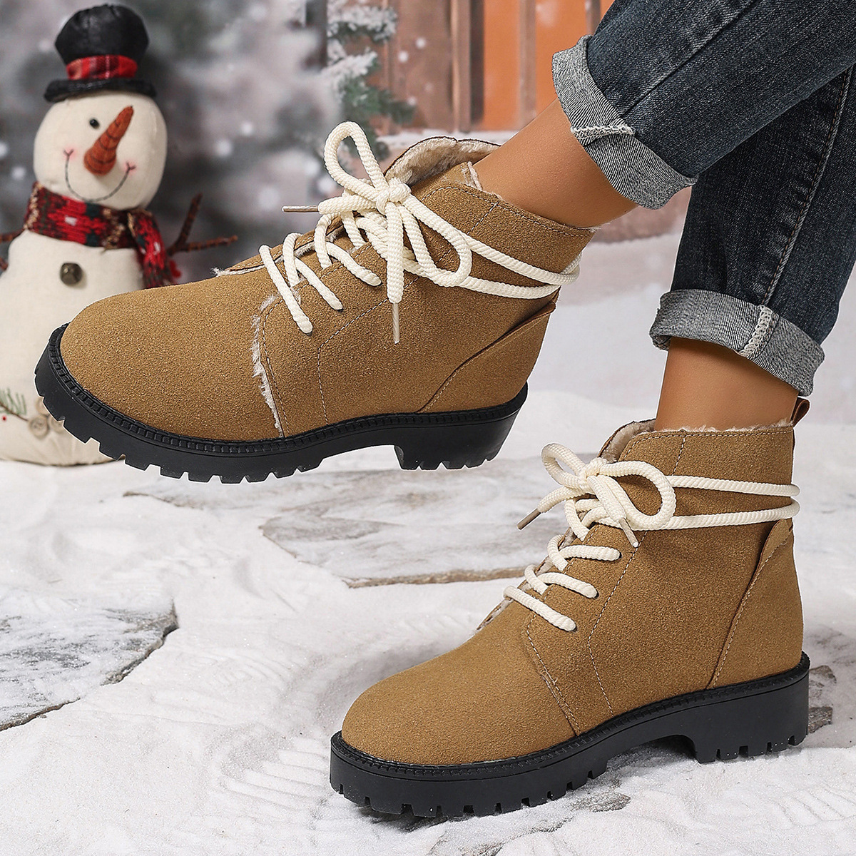 Snow boots for women 2024 autumn and winter casual lace-up warm…
