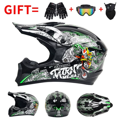 Motorcycle Safety Supplies — Off-Road Helmets, Mountain Bike Full-Face - jet-black-emerald-green-motorcycle-jacket-exclusive-for-export-includes-a-free-3-piece-accessory-set-s55-56-head-circumference