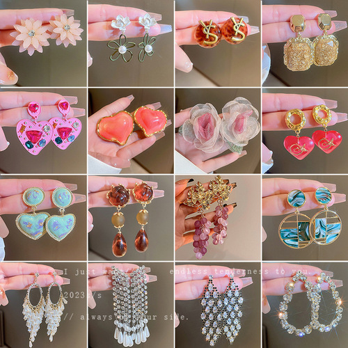 Silver needle fashion diamond flower love pearl tassel earrings fresh and sweet earrings high-end new earrings for women