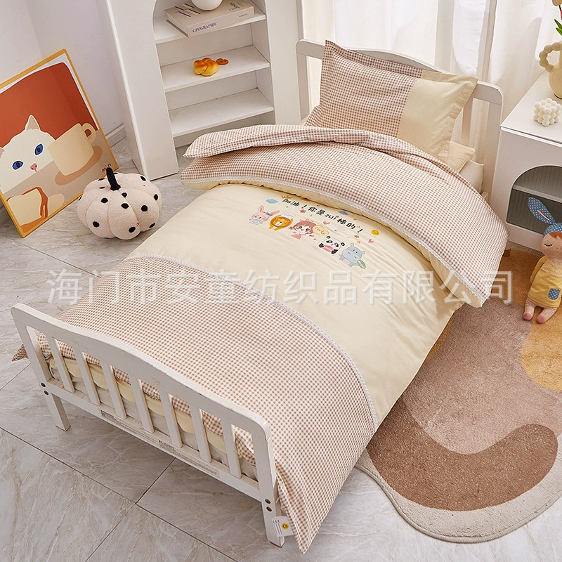 Вышивка сшиванием, однотонная печать, детский сад, комплект из трех предметов, комплект из шести предметов, чистый хлопок, милый стиль, Комплект постельного белья для детского сада