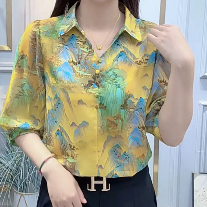 Floral Shirt for Women 2025 Summer New Fashion Versatile Elegant Slimming Western Style Design Niche Simple Shirt