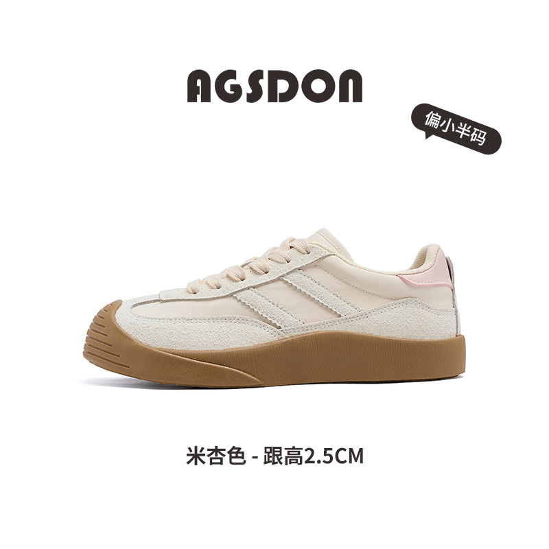 Augu Shi Deng zapatos blancos para mujeres primavera 2025 nuevos zapatos de skate casuales retro con suela gruesa zapatos deportivos de entrenamiento de base plana