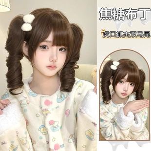 [Caramel Pudding] Wig Women's Wig Lolita Harajuku Doll Roman Roll Tiger Clip Pontail Full Head Cover