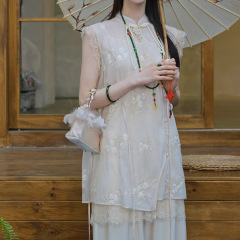 在庫あり Yulou 春の新中国風スーツレース刺繍トップ/リヨセルワイドレッグパンツ 2 点セット 2025 新作