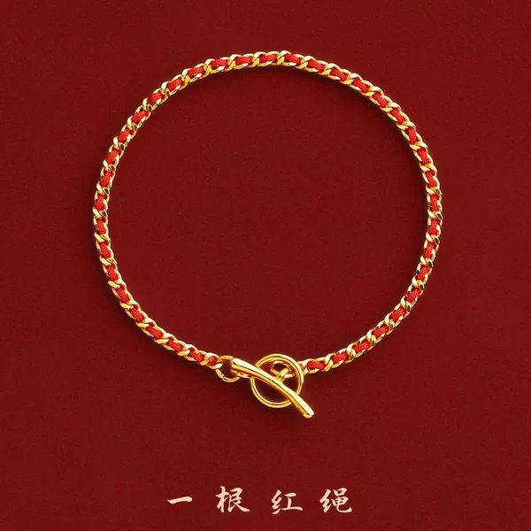 18K Gold-Plated Red Rope Bracelet for Women, Redline French Small Red Rope, Gold-Colored Bracelet, Same Style as Celebrities and Internet Celebrities