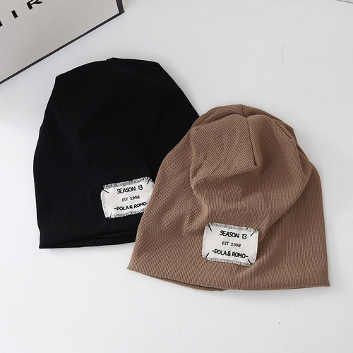 Stacked Hat Women's Ins Spring Embroidery Patchwork Headband Hat Japanese Versatile Slim Face Knitted Beanie Postpartum Hat
