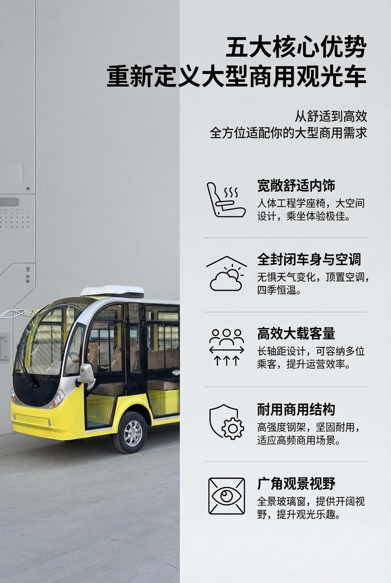 Fully Enclosed Air-Conditioned Large Electric Sightseeing Vehicle, Large-Capacity Shuttle Bus for Tourist Attractions, Hotels, and Business Buildings