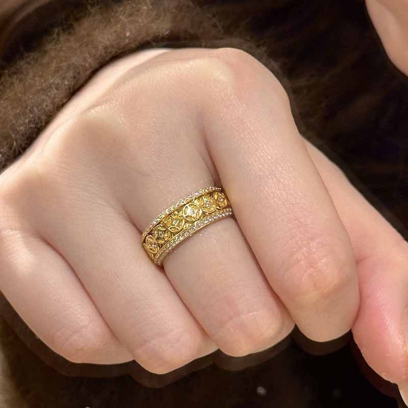 Vintage Chinese Style Diamond Inlaid Copper Coin Ring_voghion.com