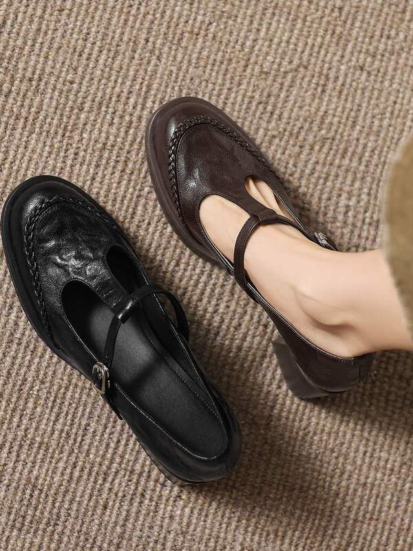 Silent 6Cm~Super Comfortable~New Style Genuine Leather Women's Shoes with Shallow Toe and Chunky Heels, Suitable for Pairing with Skirts, Mary Jane Shoes Silent 6Cm~Super Comfortable~New Style Genuine Leather Women's Shoes with Shallow Toe and Chunky Heels, Suitable for Pairing with Skirts, Mary Jane Shoes