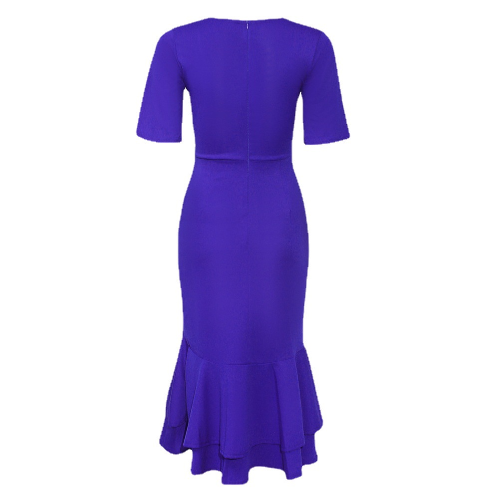 African Women's 2023 New Cross-border Supply AliExpress Amazon Large Size Solid Color Slim V-neck Dress