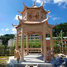 石亭子晚霞红六角凉亭花岗岩亭子长廊别墅公园小区景观雕塑厂家