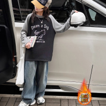 女童加绒T恤秋冬季2025新款潮女孩子内搭保暖厚打底衫中长款上衣