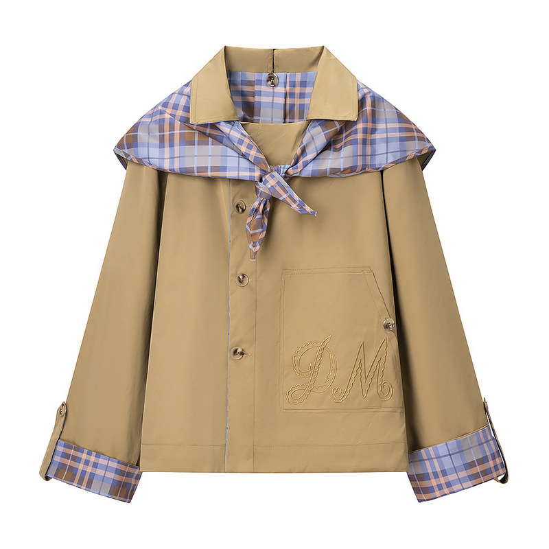 Cross-Border Women's Clothing Wholesale Reversible Button Loose Windbreaker Jacket European and American Style Navy Collar Single-Breasted Jacket