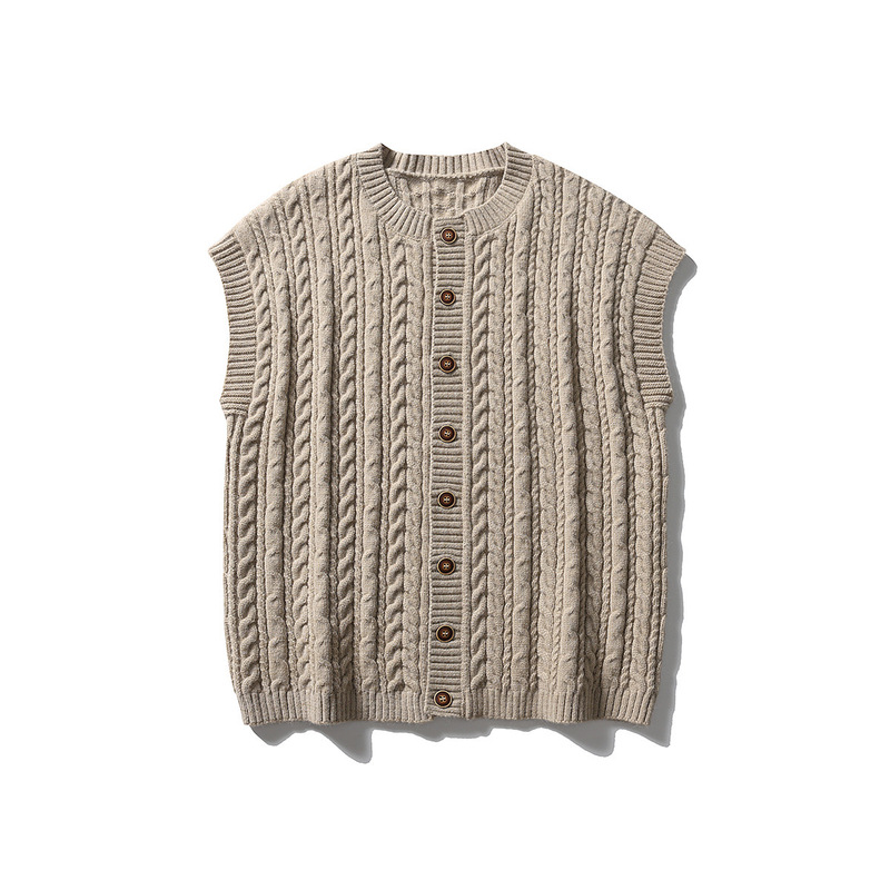 2026 Autumn/Winter New Vintage Twisted Knit Cardigan Sweater for Men, Sleeveless Vest, Couple's Knitwear