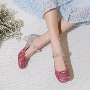 Korean style new crystal shoes catwalk children's shoes children's high heels princess shoes big children's dress performance single-layer shoes parent-child shoes