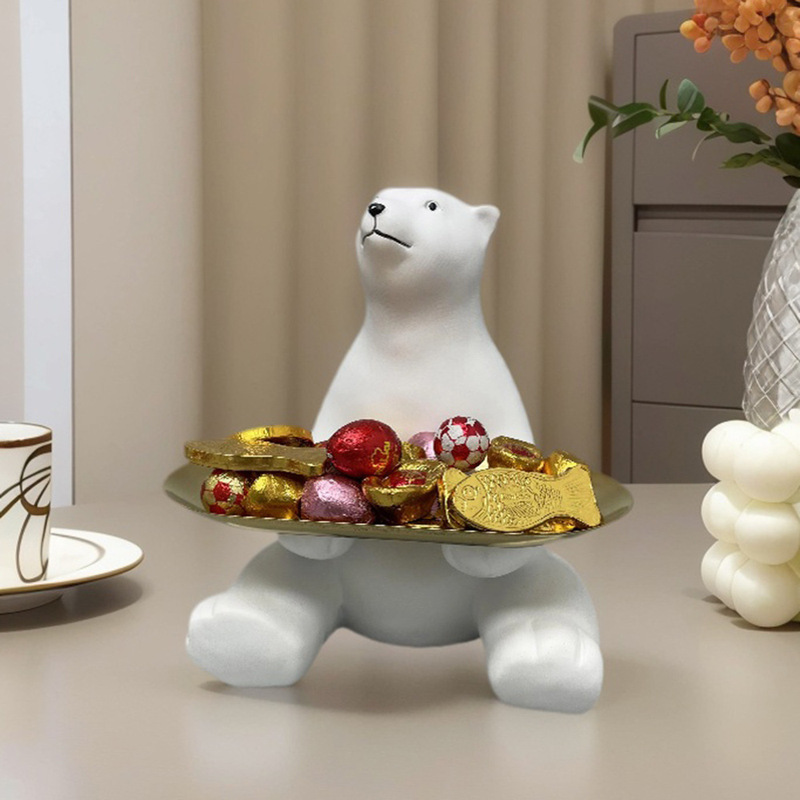 Nordic Style Bear Storage Tray Modern Light Luxury Entryway Living Room Home Decoration Simple Polar Bear Resin Crafts