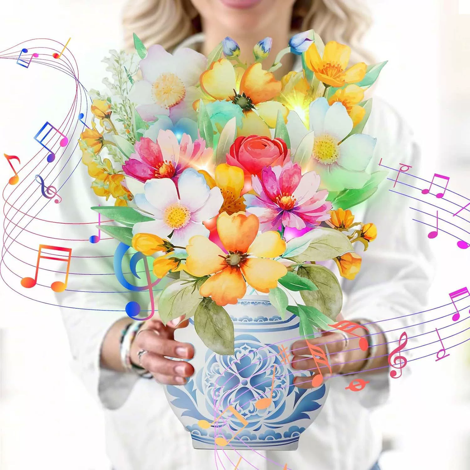 Индивидуальная 3D открытка, объемный букет, поздравительная открытка на день рождения, премиум с музыкой и подсветкой для друзей и парней.