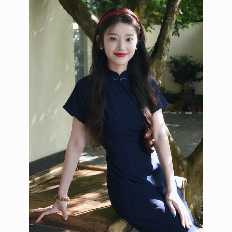 短袖系带连衣裙新中式新款国风复古显瘦年轻气质改良旗袍女夏|undefined
