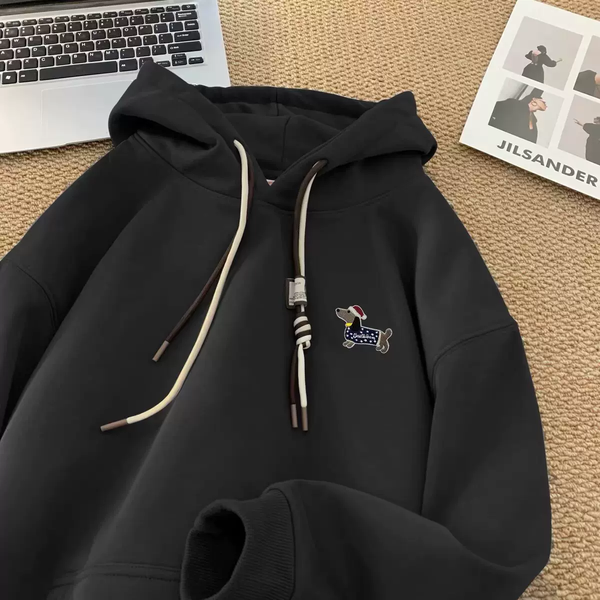 港风连帽加绒加厚卫衣女春秋季2025新款美式重磅潮牌宽松情侣外套