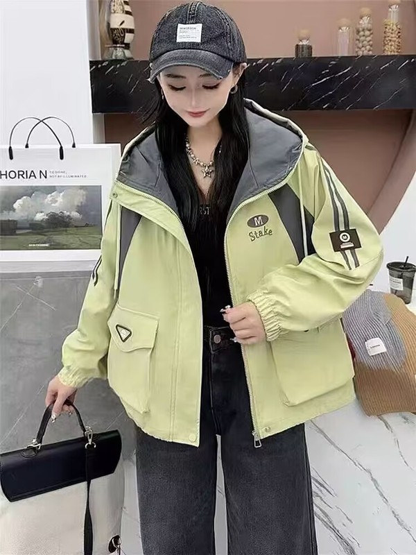 撞色拼接字母刺绣短外套女2025秋季新款宽松休闲设计感冲锋衣上衣|undefined