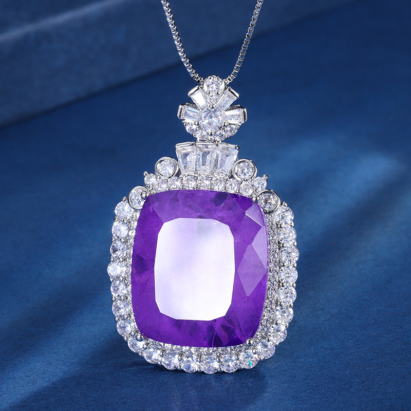 Joyas Zhuang Shengsheng Fondo de cobre chapado en oro simulación esmeralda violeta cuadrado 20*23 colgante collar joyería
