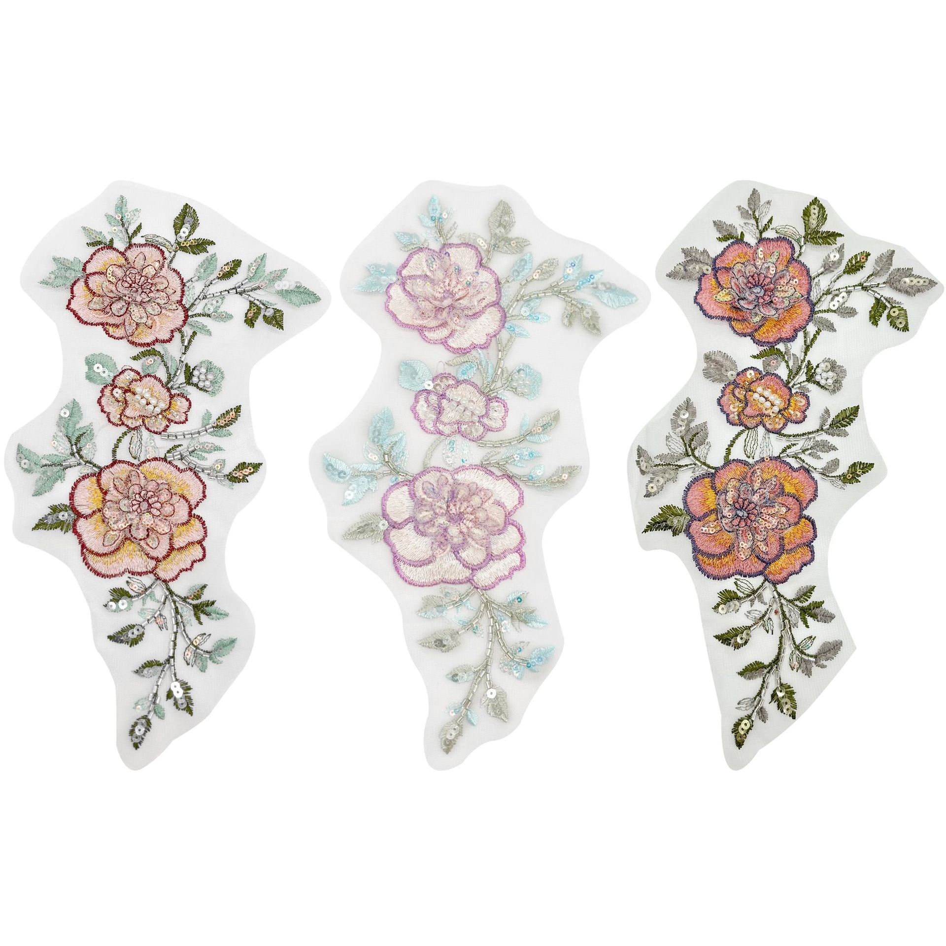 Requisitos 3D sequinilla bordado floral malla decal ropa DIY accesorios vestido collar pecho bordado parche