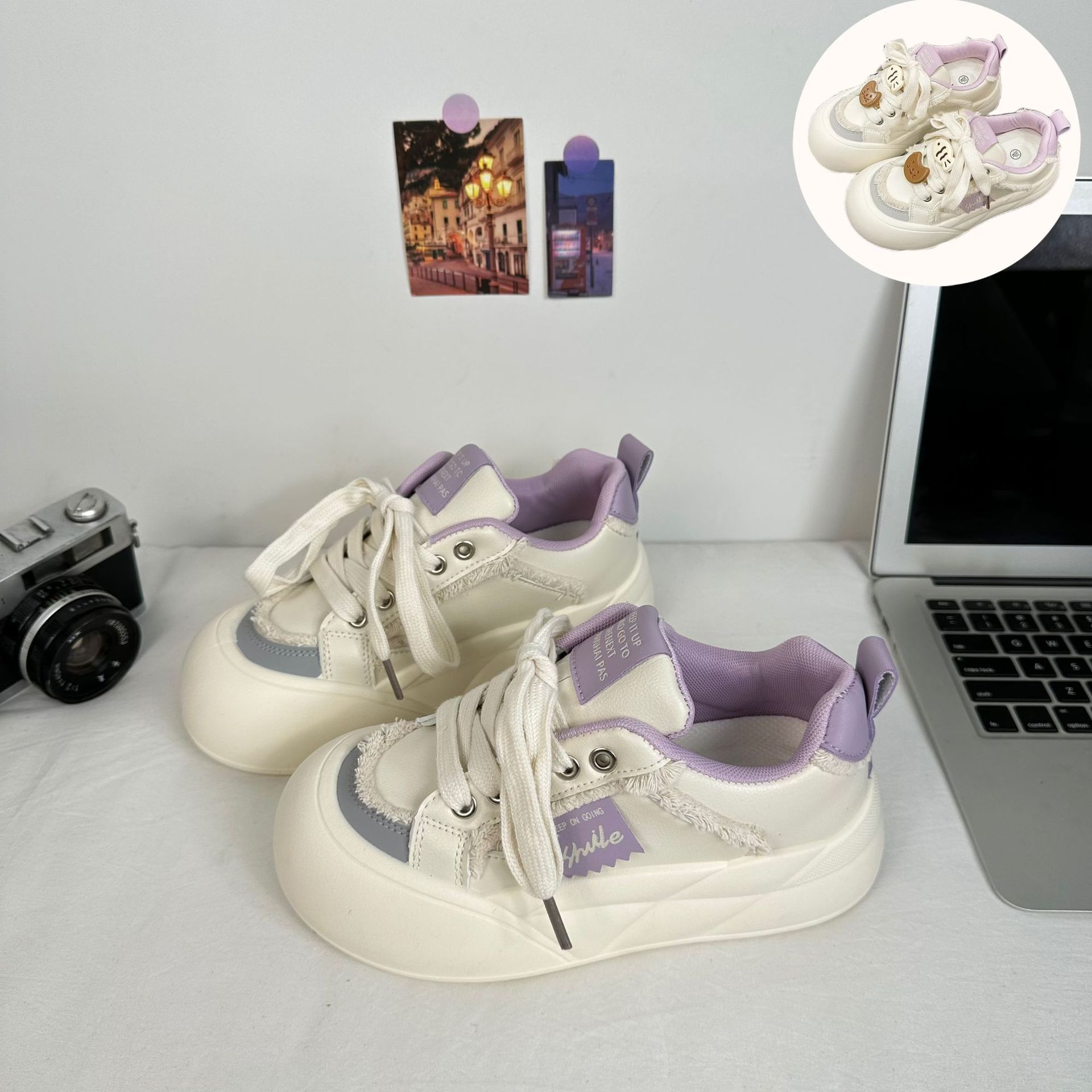 Yuanbo DIY nicho no golpea zapatos de deporte zapatos de mujer 2025 nuevos zapatos blancos de suela gruesa zapatos de todo fósforo zapatos de pan