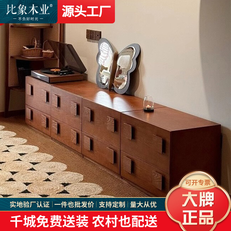 French Retro Multifunctional Combination Tv Cabinet All Solid Wood Card Door Cabinet Side Cabinet Living Room Storage Cabinet Cream Style