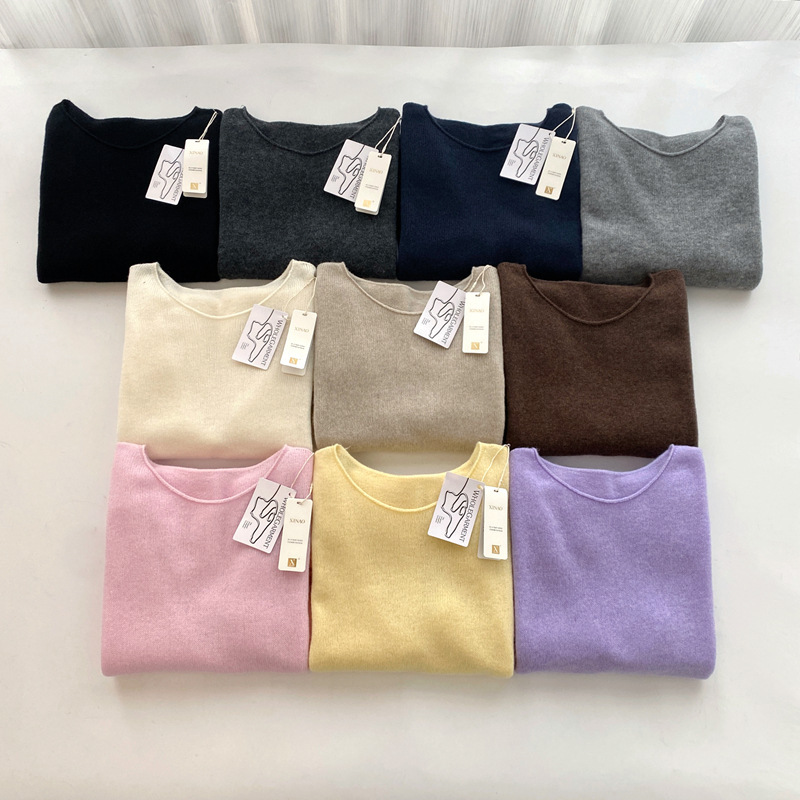 26 Early Spring New Product High-Quality Cashmere Wool Seamless One-Piece Rolled-Edge One-Line Collar Long-Sleeved Knitwear for Women A9382 26 Early Spring New Product High-Quality Cashmere Wool Seamless One-Piece Rolled-Edge One-Line Collar Long-Sleeved Knitwear for Women A9382