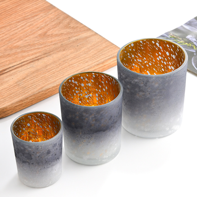 En stock vidrio Galvanoplastia de oro candelabro roto oro vela taza esmerilado colorido vela taza blanco colorido vidrio