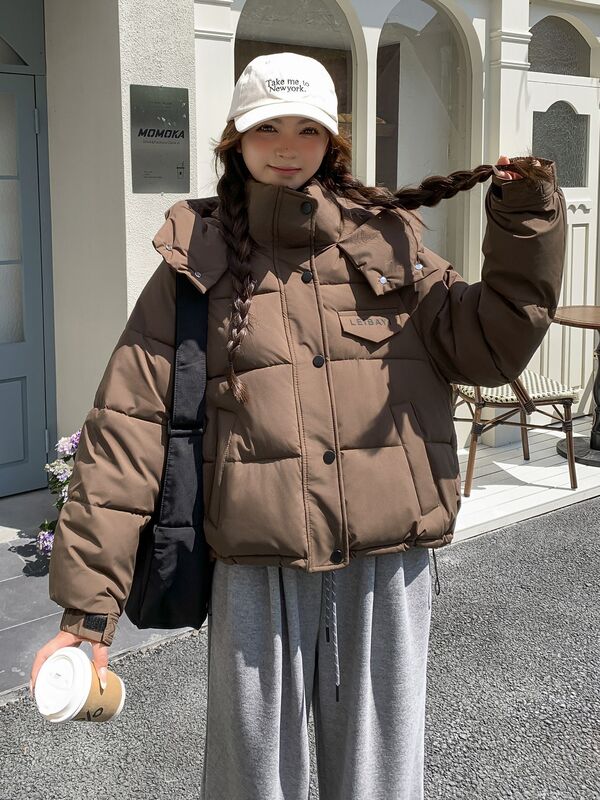 2025新款短款羽绒棉服女秋冬连帽时尚宽松加厚保暖女士棉衣外套潮|undefined