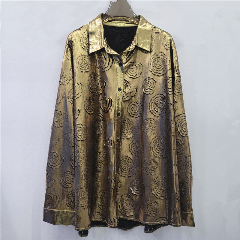 European and American Fashion Heavy Industry Design Metallic Single-Breasted Long-Sleeve Shirt for Women 2025 Autumn Stylish Versatile Shirt