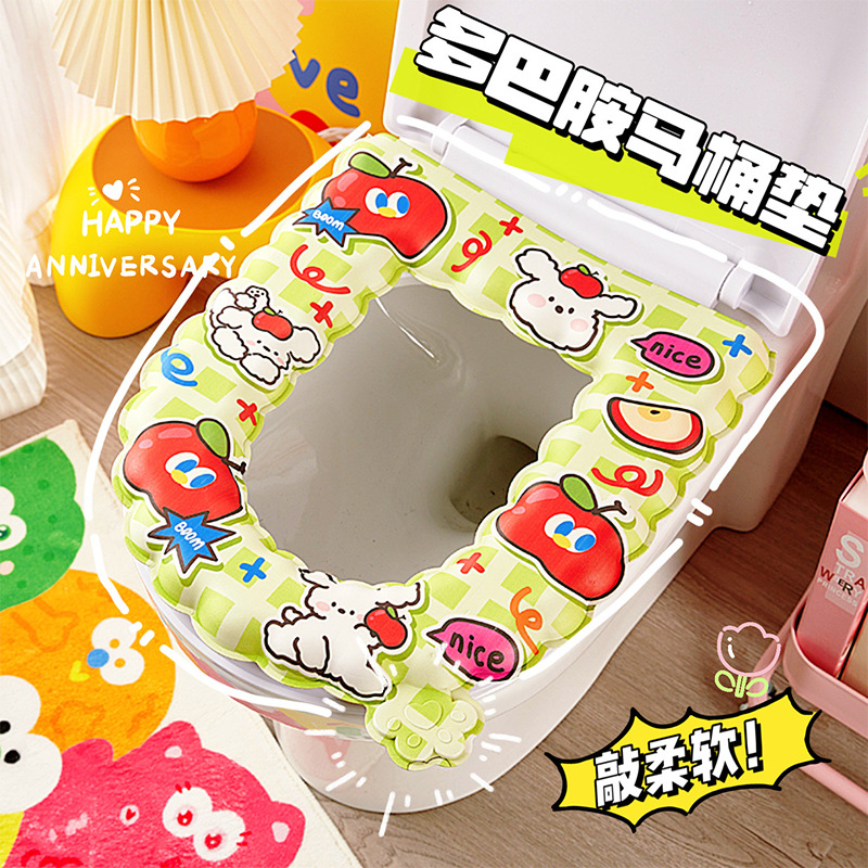 Cojín de inodoro de impresión de dibujos animados impermeable a prueba de suciedad cubierta de inodoro doméstico suave cuatro estaciones cojín de inodoro lavable universal