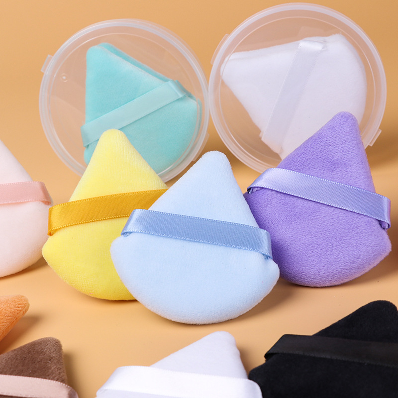 Cojín de aire triángulo polvo puff polvo de miel puff flocado polvo suelto maquillaje esponja polvo seco pastel dedo polvo puff al por mayor