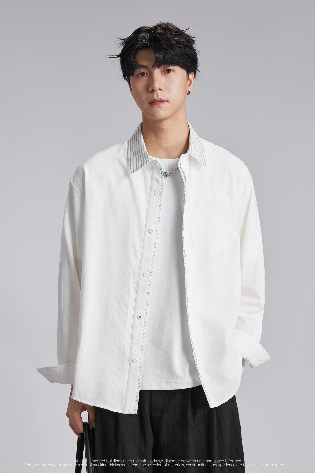 Áo chống nắng nam dáng rộng phối vải cotton phong cách lịch lãm — Xanh navy chi tiết 3