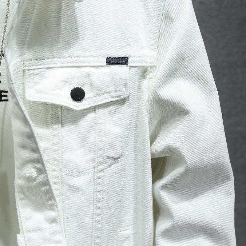 Primavera y otoño blanco Denim abrigo chaqueta de los hombres casual moda pareja chaqueta ropa de trabajo Denim ropa japonesa moda marca