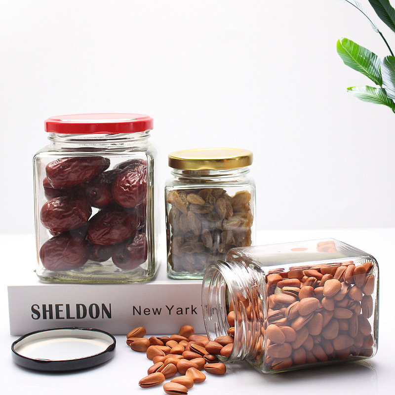 四棱厨房密封罐储物罐玻璃酱菜瓶带盖家用透明密封储物瓶子果酱瓶