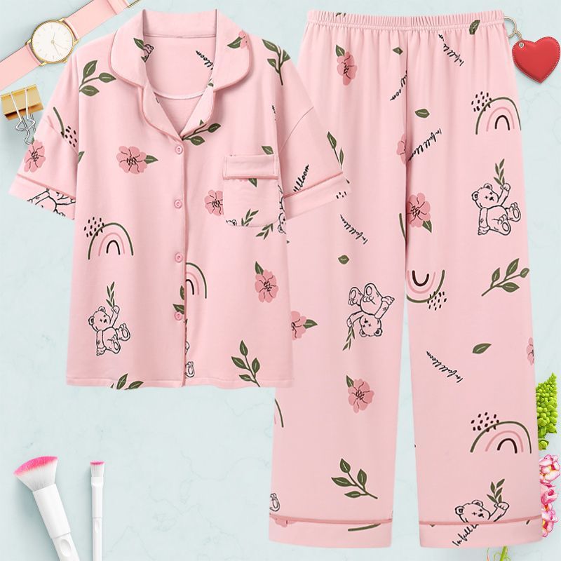 Pantalones de manga corta 100% pijama de algodón de verano de las mujeres jóvenes y de mediana edad cardigan ropa exterior de las mujeres ropa de verano delgada homewear