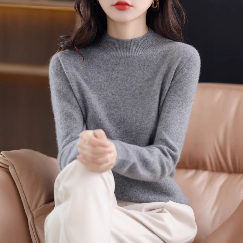 2024 First-line Readymade Seamless Autumn and Winter New Half-turtleneck Cashmere Sweater Women's Pullover Sweater Slimming Knitted Base Shirt