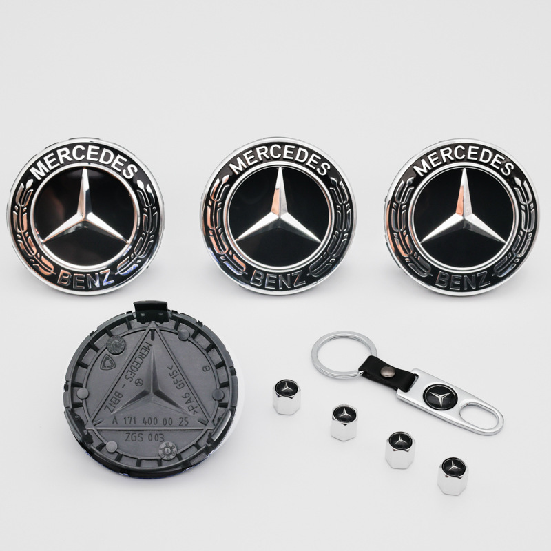 Suitable for Mercedes Wheel Hub Caps, 75mm Mercedes Wheat Ear Wheel Center Caps, Silver and Black Plastic Tire Cap Emblems